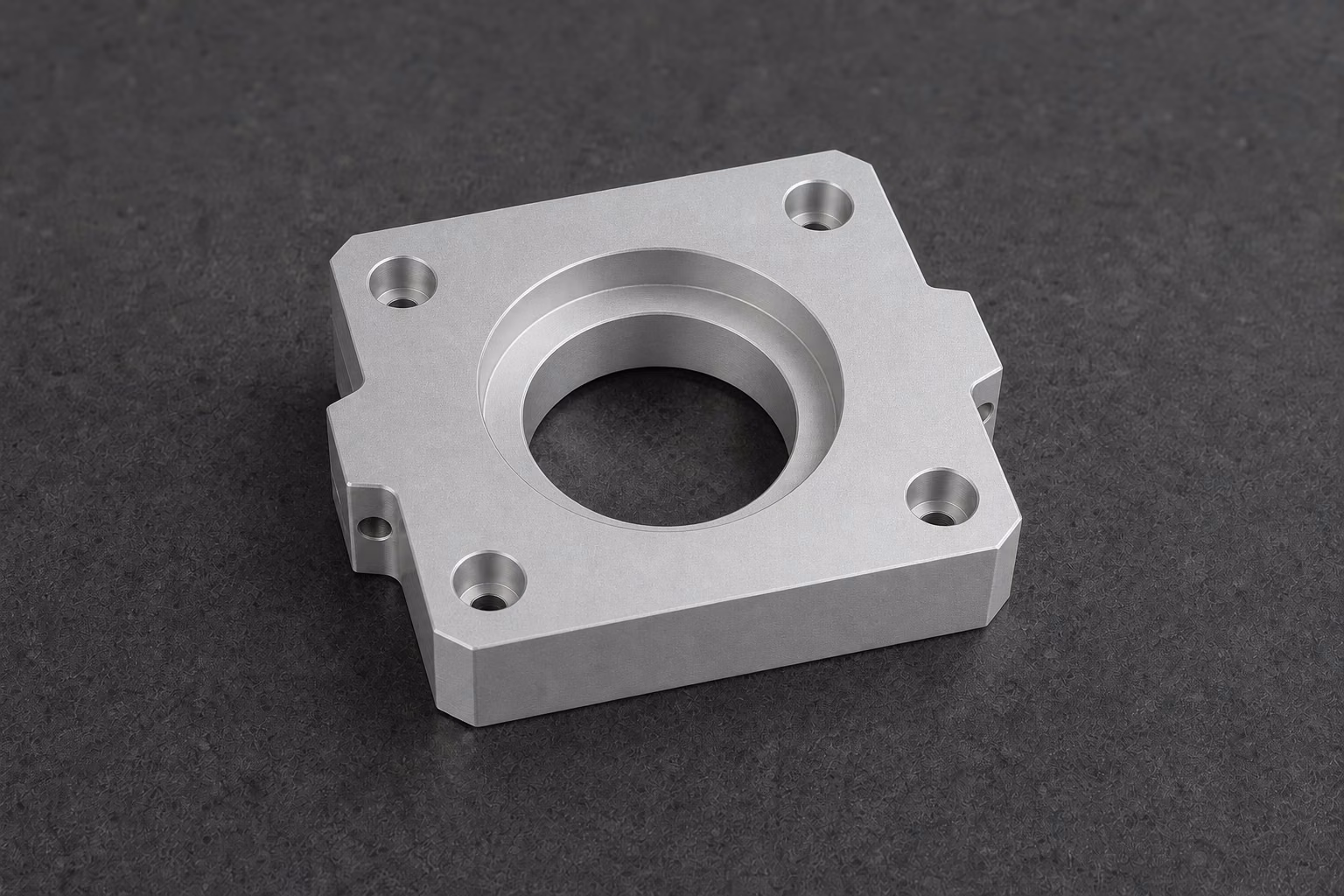 The same 6061 aluminum actuator housing with a uniform low-gloss fine bead-blasted texture.