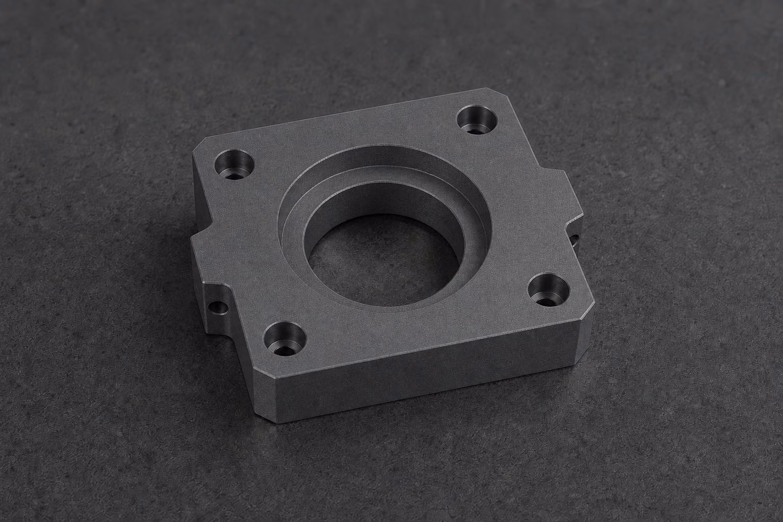 The same 6061 aluminum actuator housing with a fine-texture black powder-coated surface.