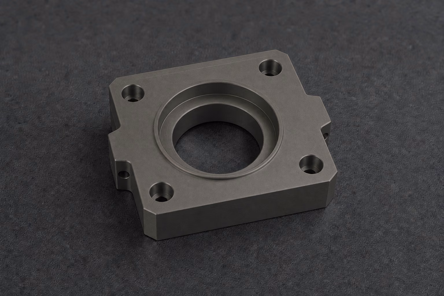 The same 6061 aluminum actuator housing with a dark gray Type III hardcoat anodized finish.